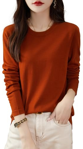 Chanyarn 100 % merino ullskjorta damer rund hals långärmad för resor vandring t-shirt underkläder topp, röd, M