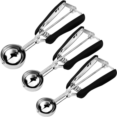 Cookie Scoop Set, 3Pcs Ice Cream Scoopers, 18/8 Stainless Steel Cookie Dough Scoop with Trigger Release, Thickened Cookie Scoops for Baking and Ice Cream(1Tbsp/ 2Tbsp/ 3Tbsp)