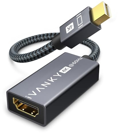 IVANKY 4K Active Mini DisplayPort to HDMI Adapter, 4K@60Hz, Thunderbolt 1&2 to HDMI Super Slim, Mini DP to HDMI Adapter for MacBook Air/Pro, Surface Pro/Dock/Book, Monitor, Projector-Grey