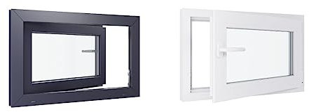 Ventana de PVC bicolor – Triple acristalamiento – Tirador derecho – Blanco y antracita. – LxH: