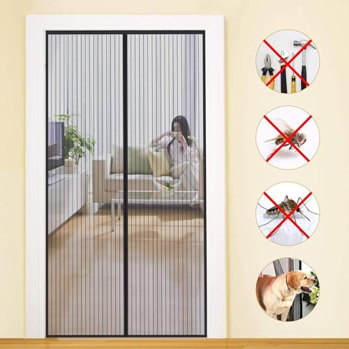 MYCARBON Moustiquaire Porte Fenêtre Aimantée 150x210cm Maille Ultra Fine Fermeture Automatique Rideau de Porte Magnétique Anti Mouche Anti Insectes Installation sans Perçage avec Ruban Adhésif, Noir