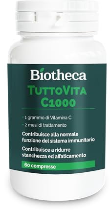 Biotheca TuttoVita C1000 Integratore Alimentare Vitamina C Concentrata 60 Compresse - Senza Glutine -Sistema Immunitario e Riduzione Stanchezza