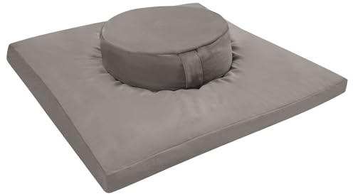 Tappetino da meditazione, set di cuscini da meditazione, rotondo e quadrato, imbottitura in buccia di grano saraceno e cotone, rivestimento in velluto lavabile, per yoga, meditazione e relax (grigio)