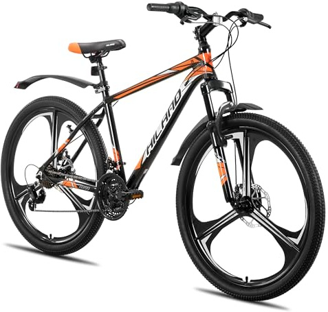 HILAND VTT 26 Pouces pour Adultes, Roues à 3 Rayons, VTT 18 Vitesses pour Homme et Femme, avec Double Frein à Disque, vélo VTT 26 Pouces Cadre en Aluminium, Orange