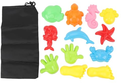 Bonbela - Juego de moldes de arena (12 unidades, colores vivos y materiales seguros, juguetes de playa, estimulan la creatividad, la diversión familiar, para construir castillos con