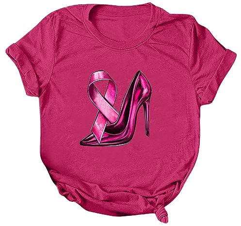 Tee Shirt Femme Octobre Rose - Cancer du Sein Sweat T-Shirts À Manches Courtes Maillot Octobre Rose Pull Chic et Elegant