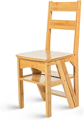 Silla y taburete plegable de madera ligera 2 en 1 para biblioteca, escalera multifuncional portátil de 4 escalones para el hogar y la oficina, ideal para un fácil acceso y ahorro de espacio (acabado