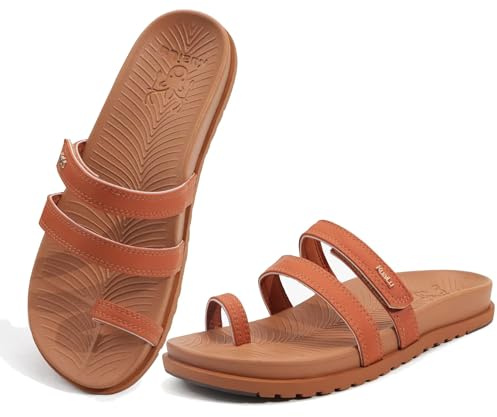 KuaiLu Womens Slides Sandals With Arch Support Comfort Plantar Fasciitis | Yoga Mat Orthopedic Cushion Sandals Fashion Summer Beach Walking Flat Adjustable Ladies Slip On Dressy Sandles UK3-9