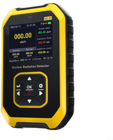 NiuLumea Rilevatore portatile di radiazioni nucleari per contatore Geiger, display inglese, 60 giorni per la durata della batteria, dosimetro personale X per raggi e raggi gamma (giallo)