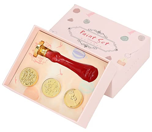 Changor Kit de Tampons de Cire, Design Vintage, 4 Têtes de Tampons Détachables, Ensemble de Cire à Cacheter Décoratif pour Invitations de Mariage, Résine 9.7x2.5cm (Tête de chapitre Charm Red-3)
