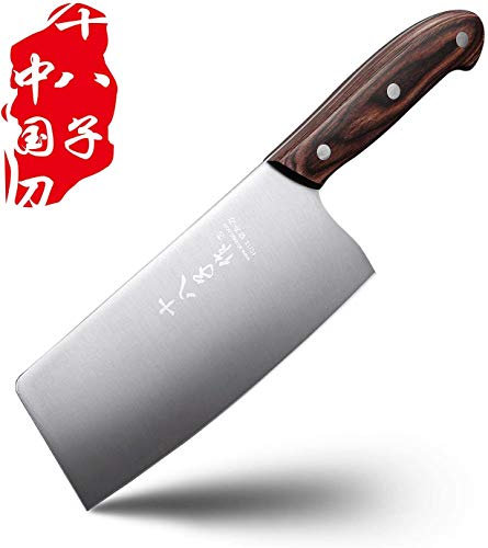 SHI BA ZI ZUO Coltello Cinese per Carne e Verdure - Lama in Acciaio Inossidabile da 6,7 Pollici, Manico in Legno Con Peso Moderato