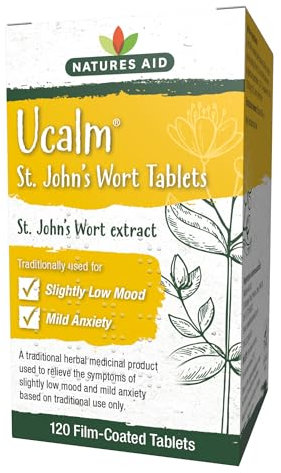 Natures Aid Ucalm St John's Wort - Traditional Herbal Remedy for Low Mood & Mild Anxiety Relief - Supports Emotional Balance & Mental Clarity - Vegan, Non-GMO, Gluten-Free - 120 Tablets