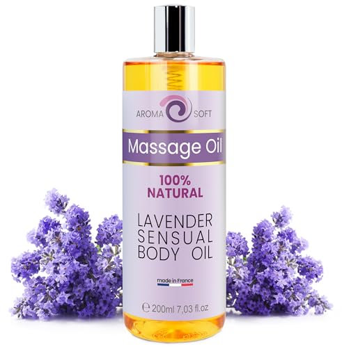 Traubenkernöl Massageöl | Beruhigende Lavendel Duft | Hautpflegende Antioxidantien und Vitamin E | Luxuriöses Massageerlebnis | Ideal als Badeöl, Entspannungsgeschenk 200 ml