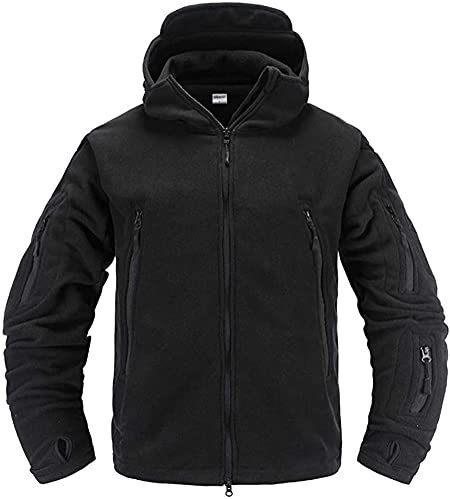 Memoryee Herren Military Fleece Outdoor Jacke Tactical Winddicht mit Kapuze Hoodies/Black/XL