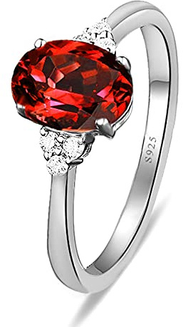 ANAZOZ Solitärring Ring Silber Schlicht, Simulierte Nano Rot Rubin Ovalschliff Echt Silber Damenring Gr. 60 (19.1)