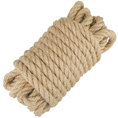 jijAcraft Corda di Iuta Spago Corda Canapa 16 mm di Spessore, 10 metri, per Artigianato, Decorazione di Mobili, Imballaggio, Giardinaggio, Tiragraffi