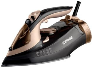 Zephir, Ferro da Stiro Ceramico, Potenza max 2600W, Piastra in Ceramica XL 82 fori, Termostato Regolabile, Vapore Verticale, Pulsante Getto Vapore e Acqua, Serbatoio 330ml
