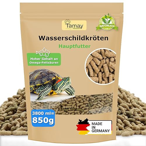 Tamay Wasserschildkröten Futter (850g) 3,8L Hauptfutter für Wasserschildkröten - Ausgewogene Nahrung mit tierischen und pflanzlichen Zutaten - Schildkrötenfutter Omega-3 Reich - Made in Germany
