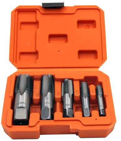 KEWAYO Set di Maschi a Tubo NPT 5 pezzi, 1/8, 1/4, 3/8, 1/2 e 3/4 NPT Rubinetto Filettato per Filettare, Kit Filettatura per Pulire o Rifilare Filettature di Tubi Danneggiate o Inceppate