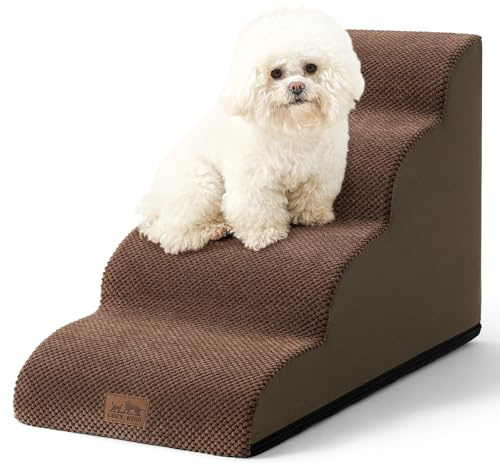 Mysig kyss hundtrappor för liten hund 50 cm H, 4 steg husdjursramp för säng | Böjd stabilt hundsteg för valp, äldre katt, senior, medium, kortbent hund, halkfri stege, 39,9 x 71,9 x 50 cm, brun