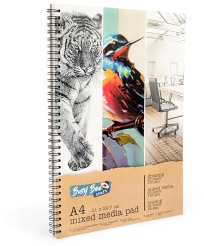 abeec A4 Paper Sketchbook, Ideal for Watercolour, Acrylic Paint & Drawing - Essential Art Supplies - 60 Sheet Artist's A4 Sketchbook - 20 x Mixed Media, 20 x Drawing Paper and 20 x Tracing Paper