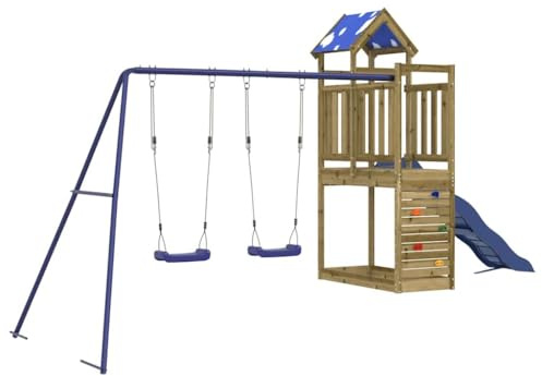 vidaXL Parque Infantil de Exterior Madera de Pino impregnada, Juego de Columpios de jardín, casa de Juegos con Columpio, Juego de Columpio y tobogán