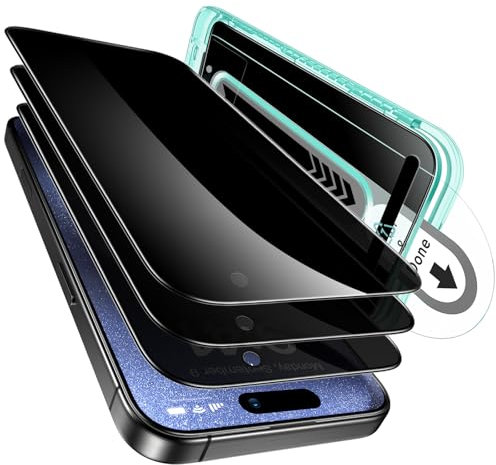 ESR Privacy Protezione per lo schermo in vetro temperato per iPhone 15 Pro, Durezza 9H, Supporto Flaw Fit, HD impeccabile, Resistente ai graffi, 3 Pezzi