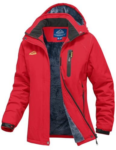 YSENTO Chaqueta de invierno para mujer, impermeable, chaqueta de esquí Softshell, forro cálido, resistente al viento, chaqueta de snowboard, rojo, L