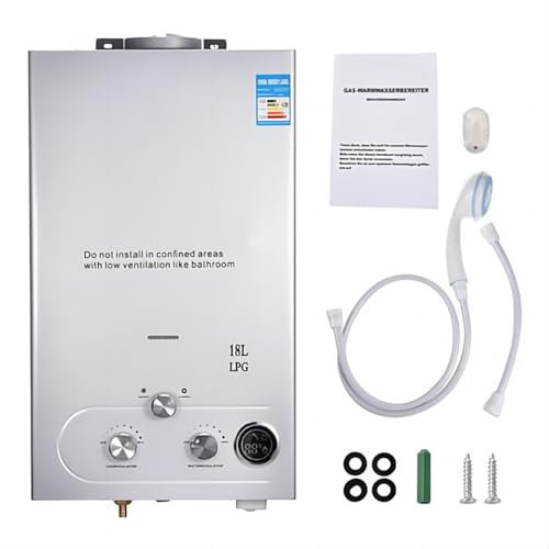 Compact Gas Water Heater, 10L/min Instant LPG Water Heater with LED Display, 20KW, for Showers Home Kitchen Indoor Pet Washing