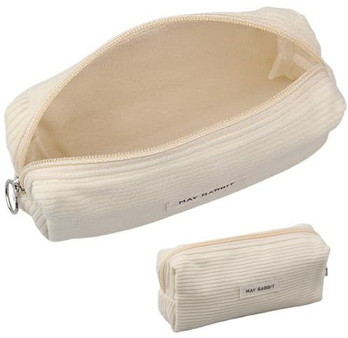 KMANGMAN 1 Pcs Astuccio in velluto a coste,Astuccio per Matite,Grande Borsa per Cancelleria,Astuccio con Chiusura Lampo,Semplice a Tinta Unitaper Scuola,Ufficio,Viaggi(Bianco)
