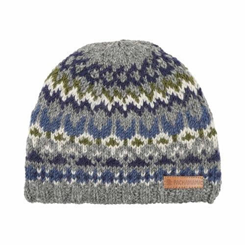 Pachamama Gorro de lana para hombre, con forro polar, tejido a mano, colores de la tierra, talla única, hecho a mano, extra cálido, comercio justo, azul, Talla única