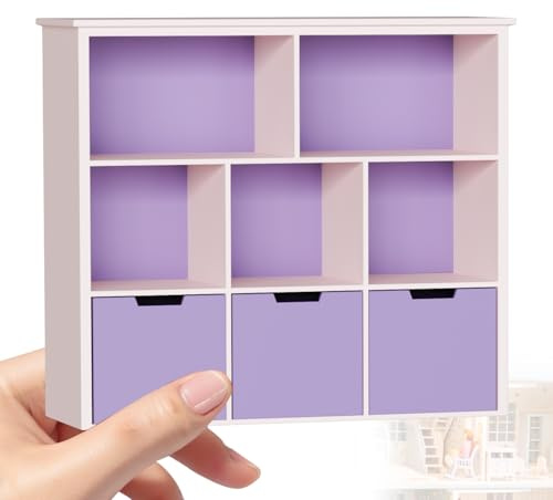 1:12 Scale Dollhouse Bookshelf, Elegant Doll House Book Shelf with Functional Storage, Perfect Doll House Accessories for Living Room or Bedroom