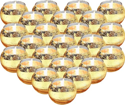 24 Pièces Photophore Doré, Photophore Bougie, Photophores en Verre Doré pour Mariage, Décoration de Table, Saint-Valentin, Noël