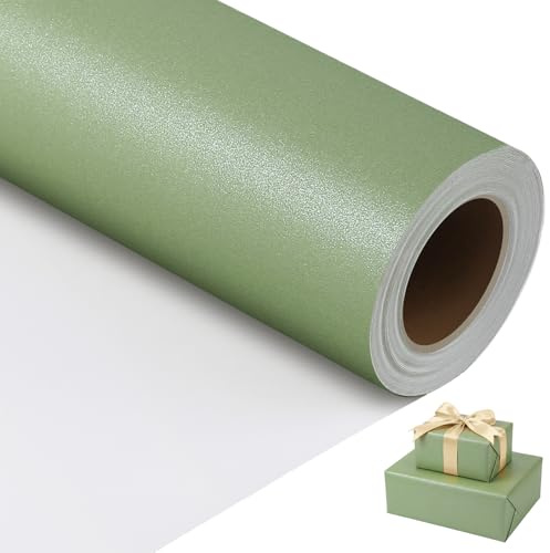 woric 43cm x 12m Sage Green Wrapping Paper Roll, Matte Gift Wrap | Fsc-Certified Pearly Lustre Gift Wrap for Wedding Spring Baby Shower Birthday Anniversary