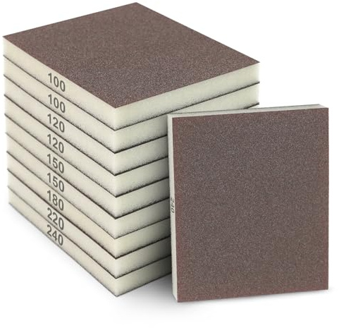 12 Pack Sanding Sponge - 60/80/100/120/150/180 Sanding Blocks Grit Washable & Reusable Sandpaper, Wet Dry Sanding Pads for Wood, Metal, Drywall, Glazing & Smooth Finishing Projects (White)