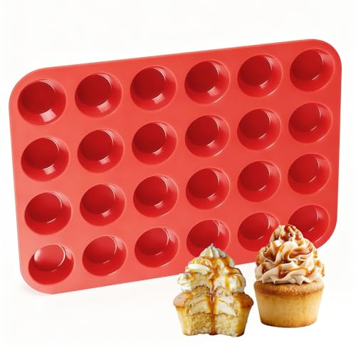 CAKETIME Silicone Muffin Pan Mini 24 Cups, 1 Pack Cupcake Pan, BPA Free