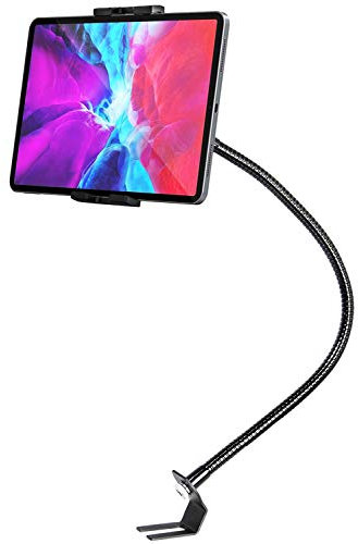 woleyi Car or Truck Seat Rail Tablet Mount, Heavy Duty Gooseneck Car Floor Tablet Holder Bolt Stand with 20-inch Aluminum Arm, for iPad Pro Air Mini, Galaxy Tab, Z Fold, Fire HD, iPhone, 4-13 Devices