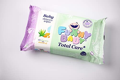Funny Baby – 1 sacchetto di salviette per neonati – Total Care all'olio di mandorla dolce e aloe vera, sacchetto richiudibile – 72 salviette