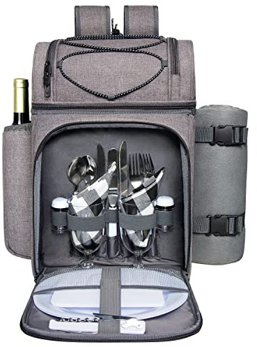 Hap Tim Picknickkorb für 2, 2 Personen Picknickrucksack mit Weinhalter, Fleecedecke, Besteck-Set, perfekt für Strand, Tagesreisen, Wandern, Camping, Grillen, Familie oder Hochzeitsgeschenke für Paare
