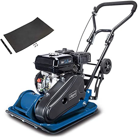 Scheppach Benzin Rüttelplatte HP1400S Verdichter Rüttler Vibrationsplatte | 2 PS Leistung | 13 kN Verdichtungsdruck | 25cm Verdichtungstiefe | Komplettset inkl. Gummimatte und Fahrvorrichtung