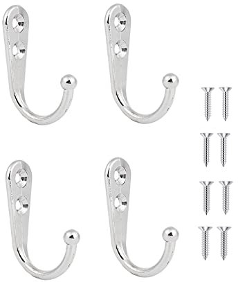 4 PCS Wall Mounted Hooks Coat Hooks Retro Door Robe Hook for Hanging Towel Clothes Hat Key Cup Single Metal Hook Cloth Hanger for in Bedroom Bathroom Kitchen Cupboard (with 8 Pcs Screws)-Sliver