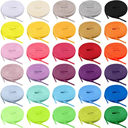 FEQO 30 Paires Lacets Plats de Couleur pour Chaussures de Sport, Sneakers, Patins - 30 Couleurs (60 cm)
