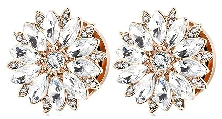 Tunnlar för öron kvinnor, 5/8 rostfritt stål öronmätare tunnlar plugg kroppssmycken 16 mm roséguld blomma med kubisk zirkonia 2 st, Kubisk zirkonia, rostfritt stål