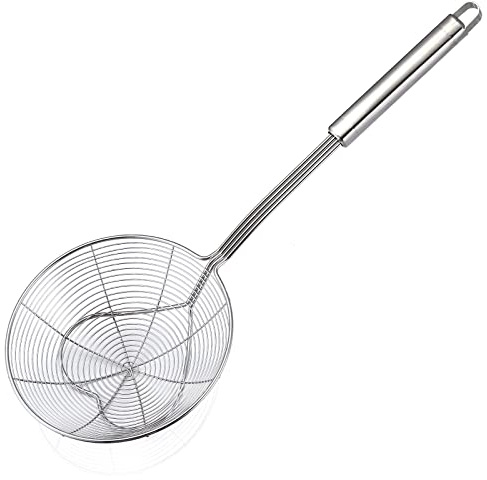 Eisinly Strainer Skimmer Spoon for Cooking and Frying, 6.3 Inches Strainer with Handle Stainless Steel Kitchen Utensils Fryer Scoop Spoon