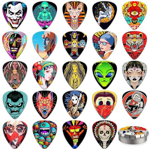 Guitar Picks 24 Pcs,4 Thicknesses Guitar Plectrums with Storage Box(Mix-5)