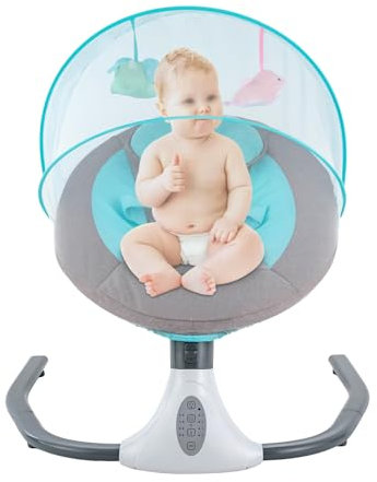 Babywippe Elektrisch,Baby Schaukel mit 12 Musik,USB Bluetooth Elektrisch Musik Babyschaukel Babywippe Mit Fernbedienung Timing für Babys unter 12 kg (Blau)