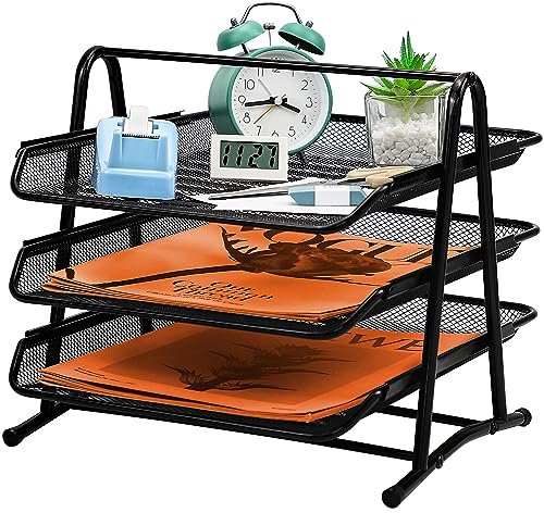 Dokumentenablage Aus Metall 3 Fächer Briefablage Organizer, Mesh Design Schreibtischablage, Schreibtisch Organizer Schwarz Schreibtisch Dokument Brief Ablage für Zuhause Büro Schreibtischablage