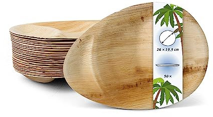 onlyleaf Plato de Palma con división 26x19,5cm vajilla desechable en Forma de Gota I Plato de menú desechable 3 Dividido I Plato seccionado desechable de Hoja de Palma 50 Piezas