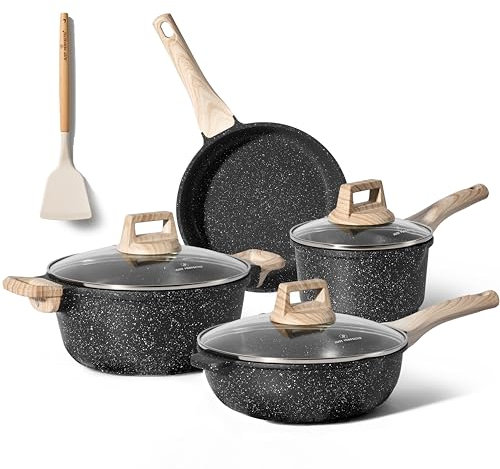 JUST PERFECTO Batteria Pentole e Padelle a Induzione, Set Padelle Antiaderenti Per tutti i piani cottura, Batteria di pentole antiaderente con Coperchi, set pentole induzione senza pfoa e ptfe