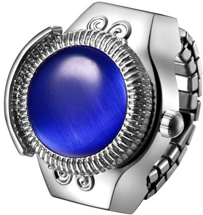 Silverora Ringuhr Fingeruhr Edelstahl elastisches: Katzenaugen Damen Analoge Quarz Uhrenring Verstellbar Stretchband Edelstahlband Ring Uhren mit Arabische Ziffern Genschenke für Frauen Mädchen Blau